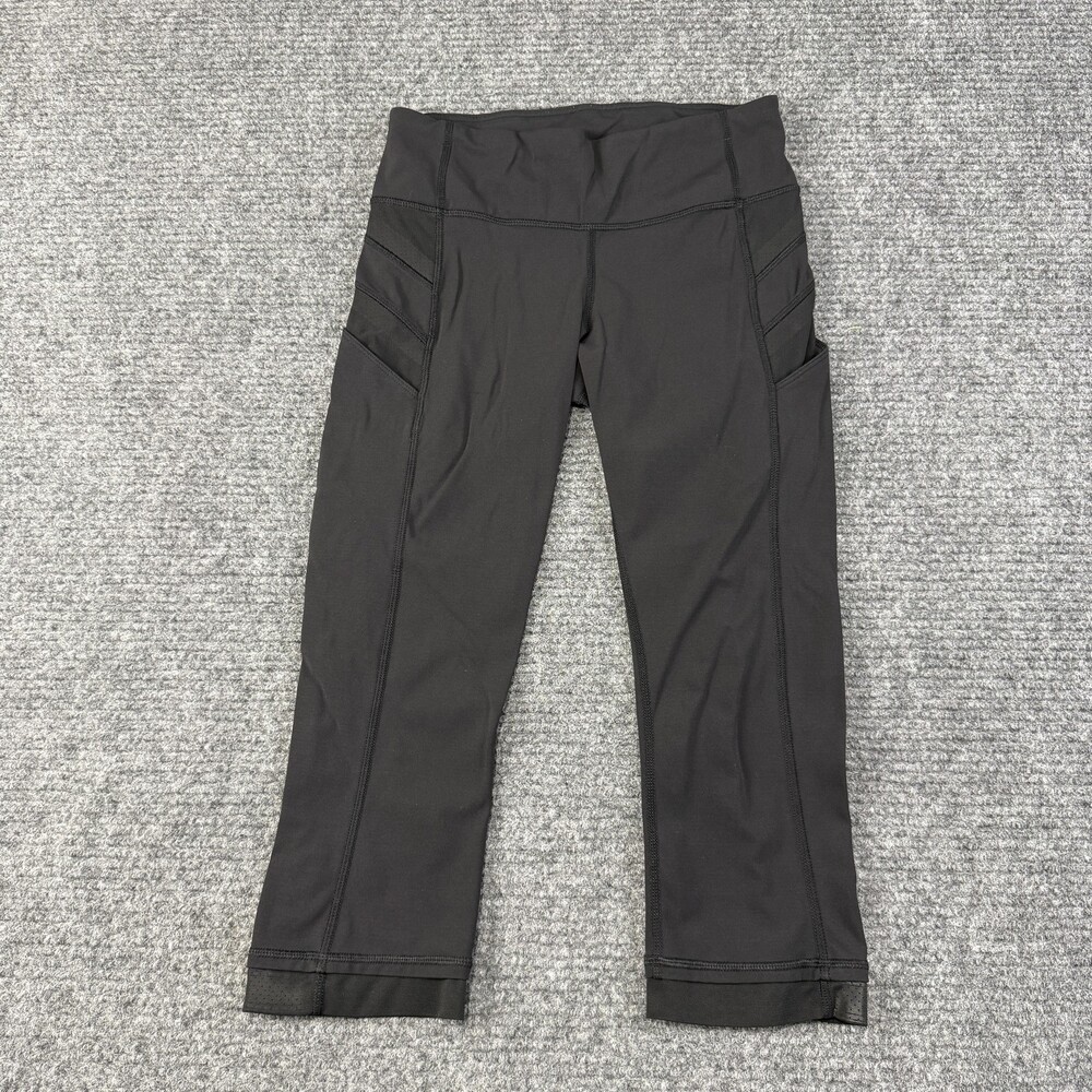 Lululemon Leggings Womens 4 Black Capri Crop Side Pockets Zip Yoga Pants Running